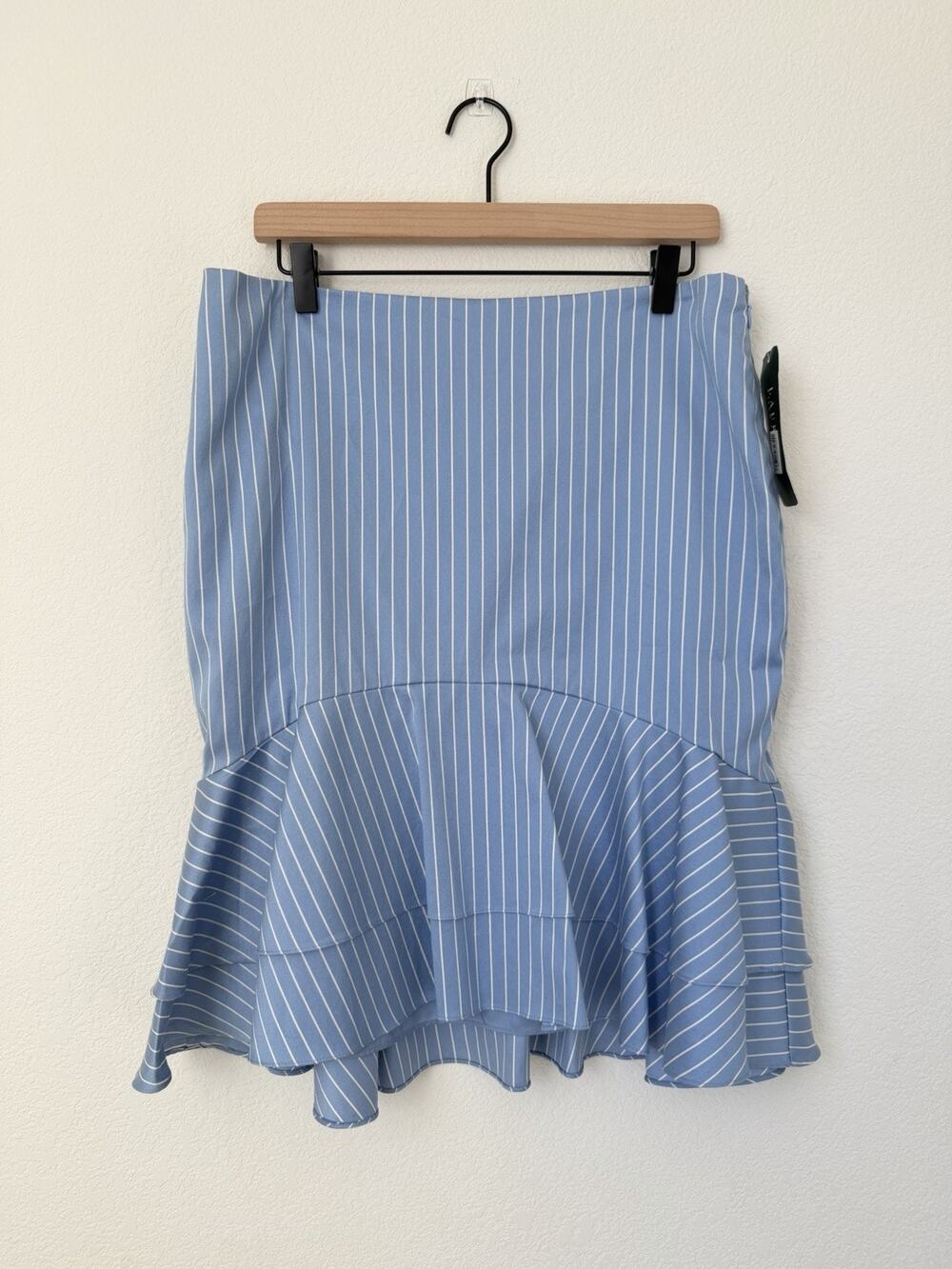 Lauren Ralph Lauren Light Blue Stripped Flounce Skirt New, No Tags Size 12